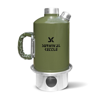 Aluminiowy czajnik turystyczny Survival Kettle Green + stalowe palenisko