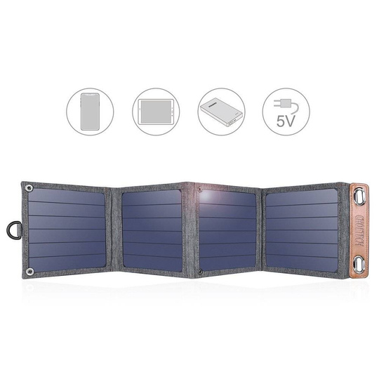 Rozkładana podróżna ładowarka solarna słoneczna fotowoltaiczna 14W z USB 5V / 2,4A panel słoneczny szary Choetech SC004