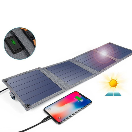 Rozkładana podróżna ładowarka solarna słoneczna fotowoltaiczna 14W z USB 5V / 2,4A panel słoneczny szary Choetech SC004