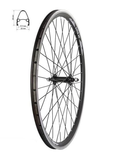 Koło przód 27,5" piasta XMX-A201 nakrętki łożyska maszynowe,obręcz stożkowa, czarna, szprychy czarne