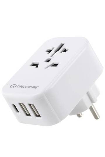 Adapter podróżny z USB i USB-C Ładowarka Lifeventure World to Europe Travel Adaptor